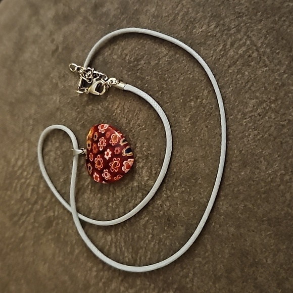 3/$30 Red Millefiori Glass Heart Pendant Coquette Rope Necklace - Picture 2 of 3